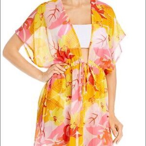 Echo Cutout Floral Kimono Swim Cover-up